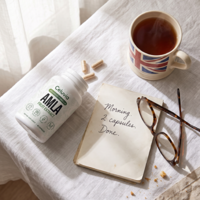Celuvia Amla Superfruit Capsules with a two-capsule daily serving